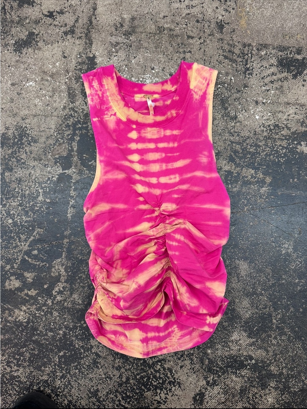 Free People Shayla Tank Tie Dye Pink Orange Size Medium Ruched Front NWOT
